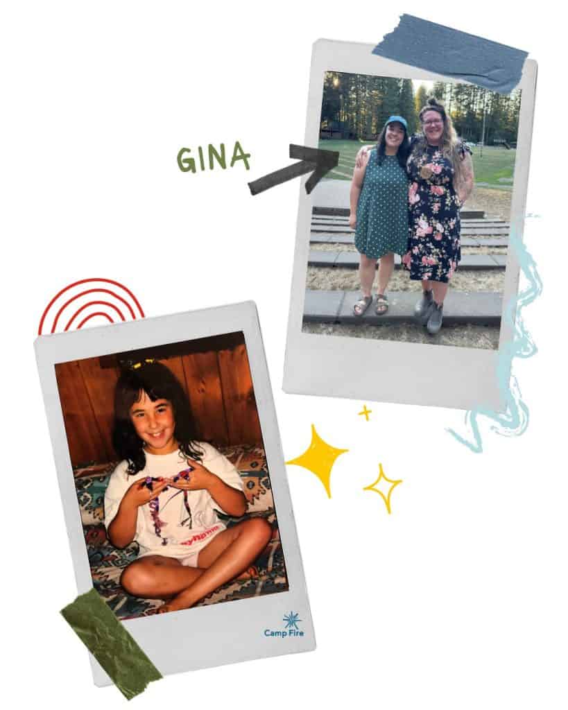 Photos of Gina now and as a young person in Camp Fire